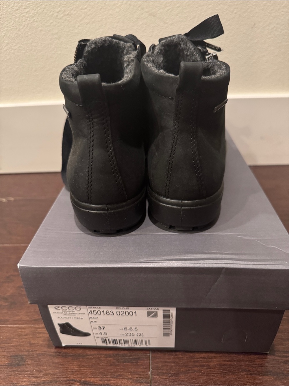 Ecco Women's Black Wedge Ankle Boots with Ribbon Laces - Picture 5 of 5
